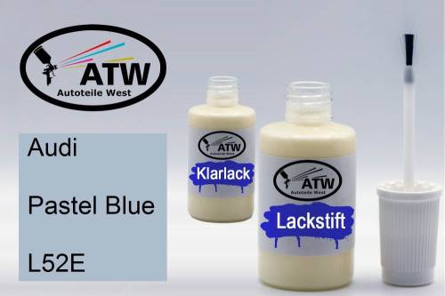 Audi, Pastel Blue, L52E: 20ml Lackstift + 20ml Klarlack - Set, von ATW Autoteile West.